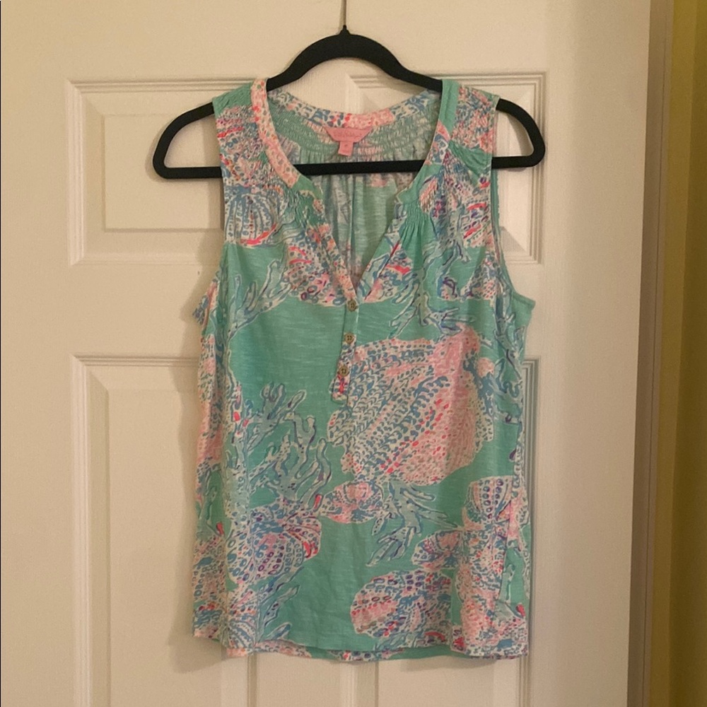 Lilly Pulitzer Green and Pink Sleeveless Essie Tank Top